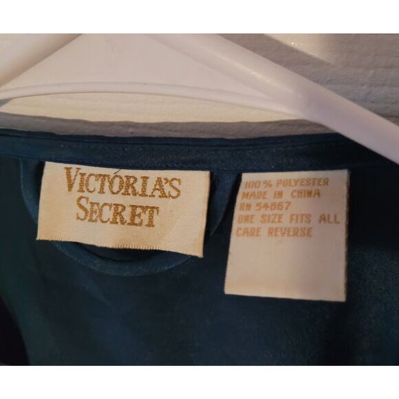 Vintage Victoria’s Secret Gold Label Dark Green Silky Self Tie Kimono Robe - Picture 4 of 7